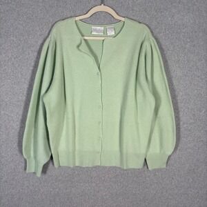 Vintage Lambswool Angora Cardigan Sweater Large Mint Pearls Pastel Feminine